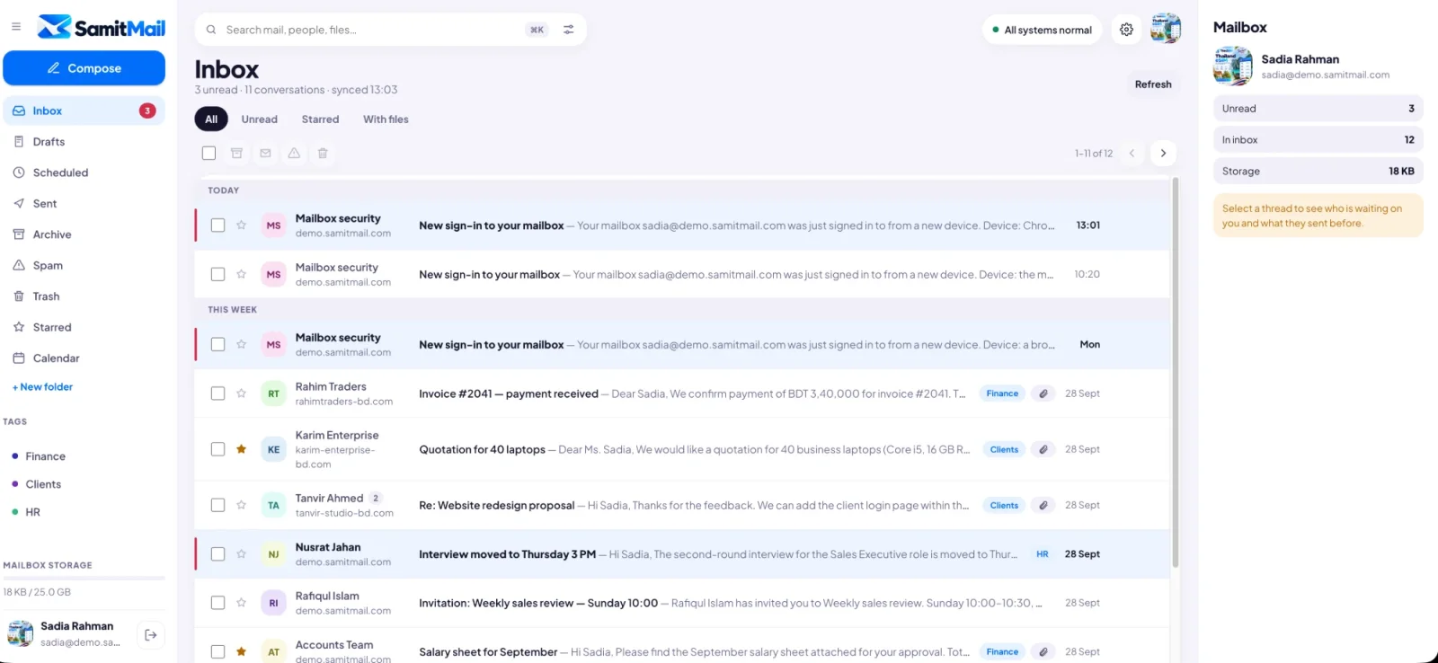 SamitMail business email webmail inbox